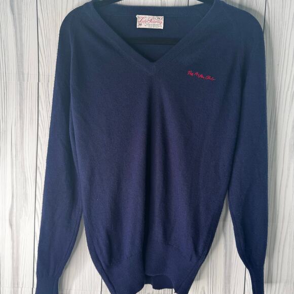 Vtg 60s Lady Pickering Golf Blue Sweater V Neck “Aspen Club” Retro Preppy M USA - Picture 2 of 8